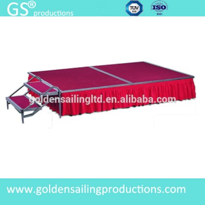 Used red platform folding stage with skirt for sale